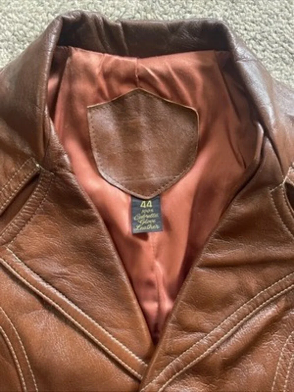 Vintage 70s 100% Cabretta Glove Leather Jacket Blazer Brown Size 44
